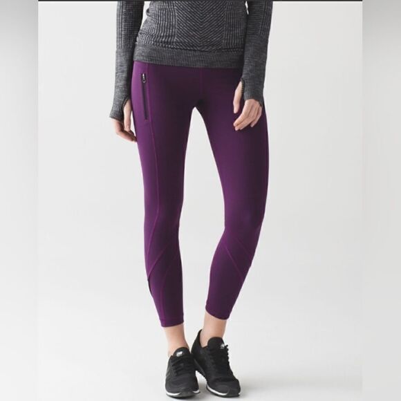 Lululemon Size 6 Inspire Tight II  Plum Mesh Leggings Zip Pockets - Picture 1 of 14